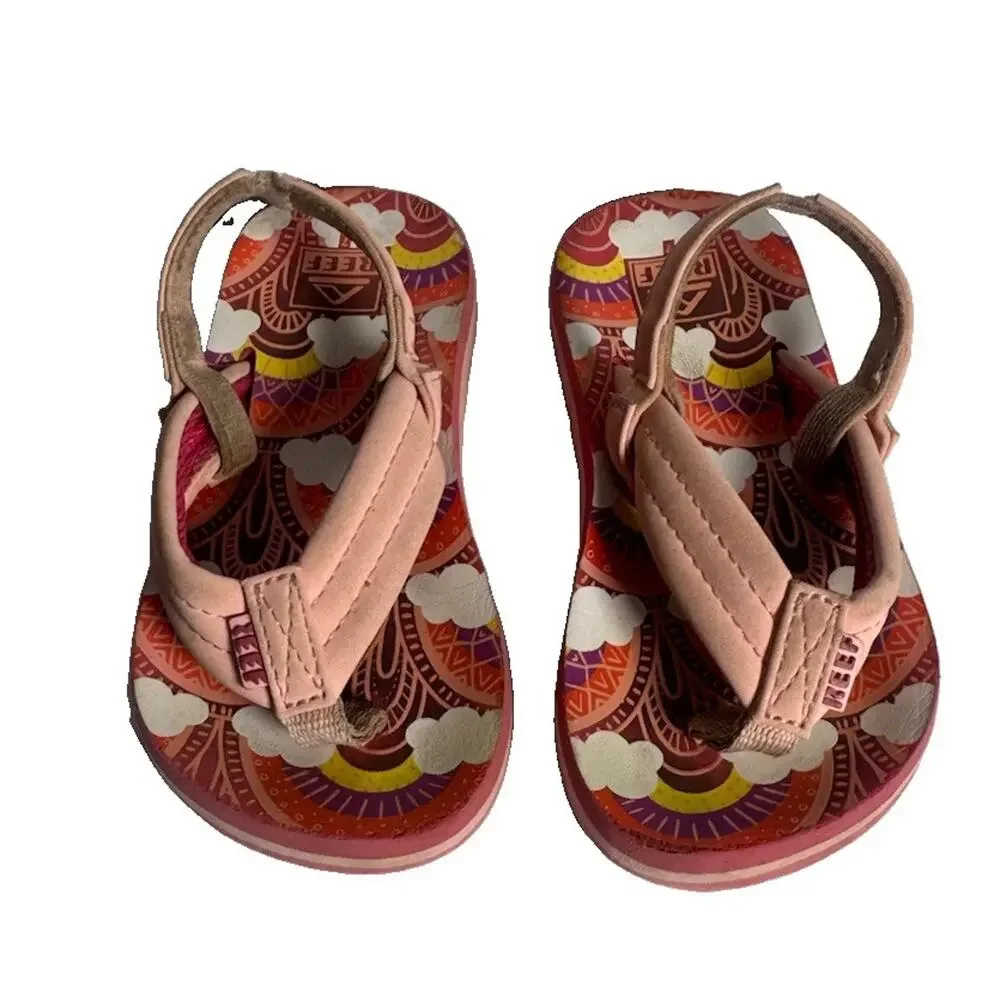 Reef Little Ahi Toddler Girls Pink Tropical Flip Flop Sandals Size 7T EU 23